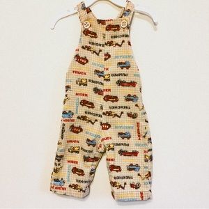 Vintage Overalls Corduroy Tan Brown with Trucks Size 9M